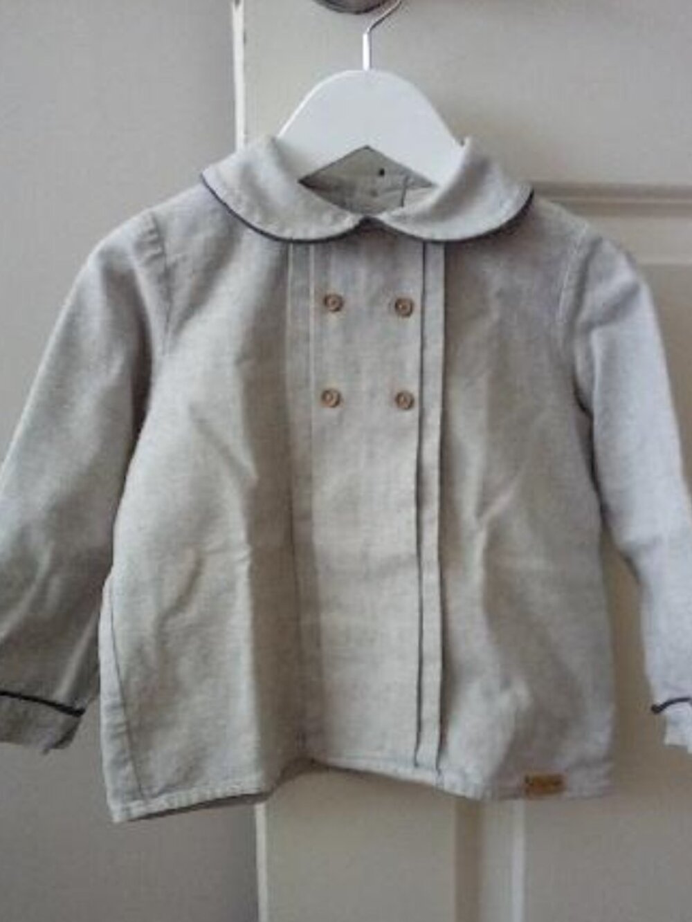 Popelin Grey melange panelled shirt with baby collar